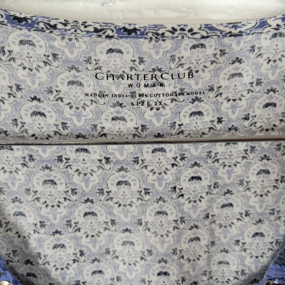 Charter Club Womens Dress 2X Plus Sleeveless Blue Geometric Crochet GEO188E - Picture 11 of 12